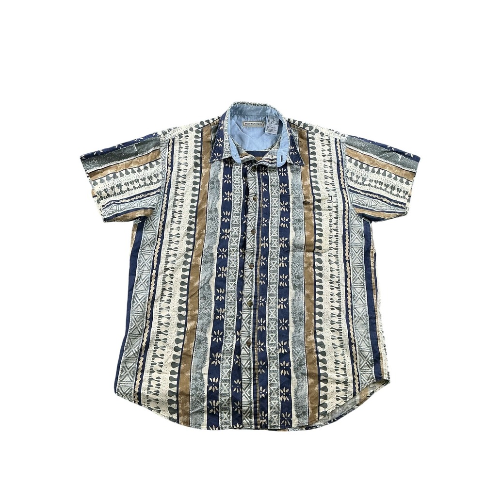 Vintage Bugle Boy Company Mens Large Tribal Geometric Short Sleeve Button Up